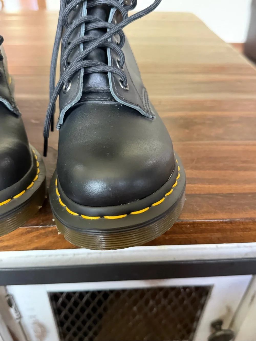 Dr. Martens Kids Black Lace-Up Boots with Yellow Stitching